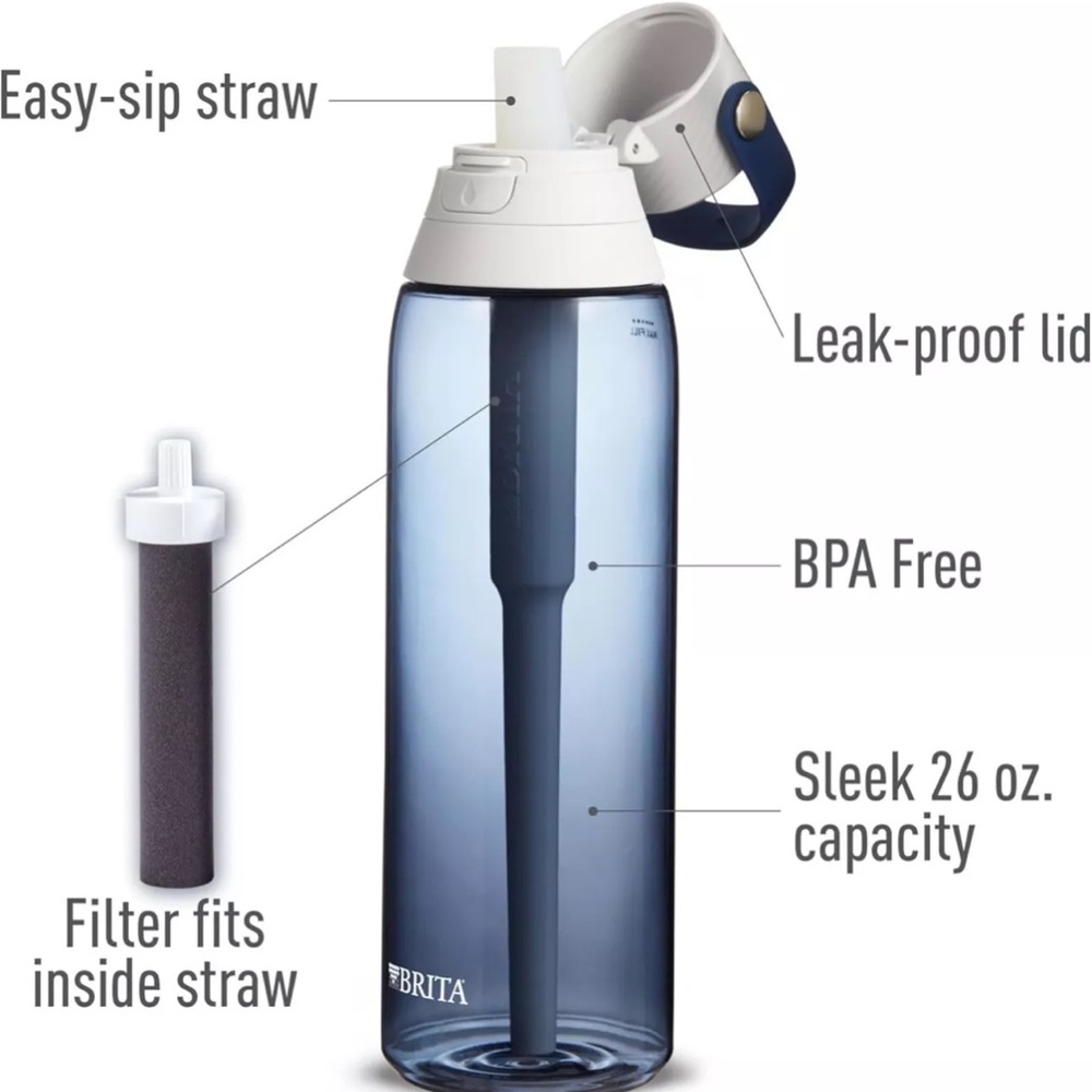 BRITA Premium Filtering Water Bottle with Filter, BPA-Free, Sea Glass, 768 mL